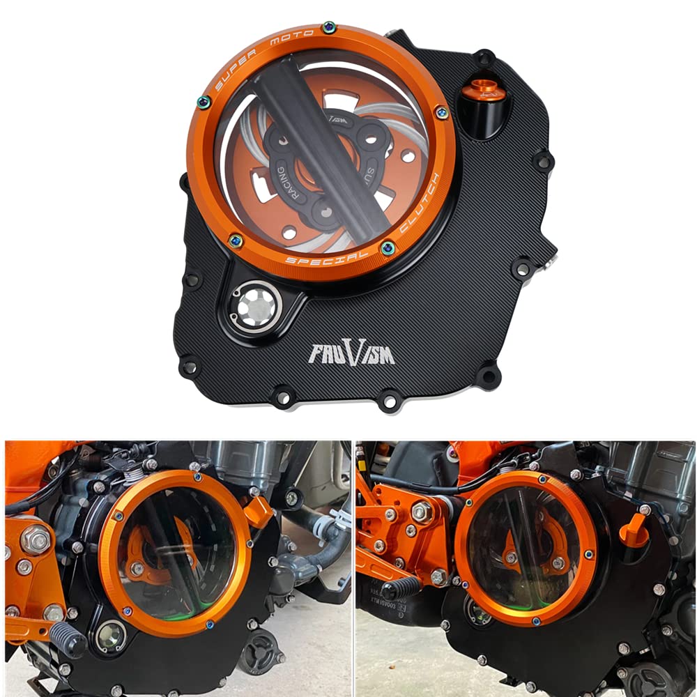 NICECNC Or and Bl Transparent Engine Clutch Cover Kit Clear Cover Guard Protector Clutch Cover Spring Retainer Pressure Plate Compatible with KTM 390 Duke 2017 2018 2019 2020,RC 390 2018 2019 2020