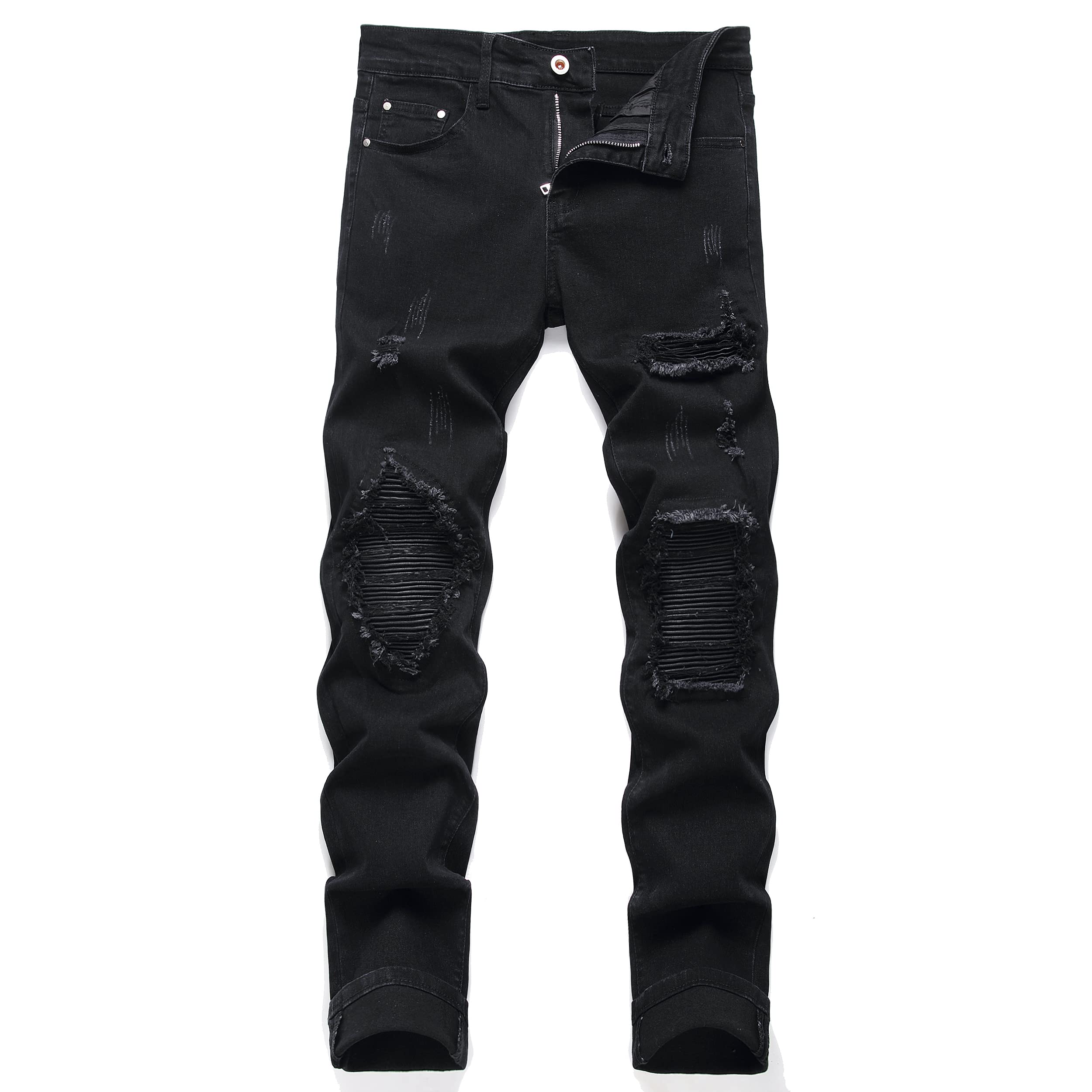 Men's Patch Ripped Stretch Regular Fit Jean
