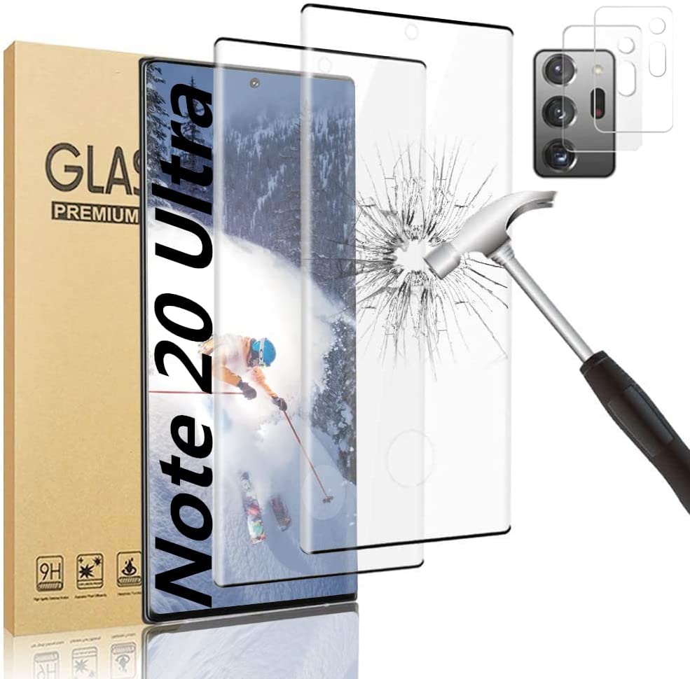         [2+2 Pack] Galaxy Note 20 Ultra Screen Protector, Camera Protector, 9H Tempered Glass Scratch Resistant, Ultrasonic Fingerprint Support, 3D HD Curved, for Samsung Galaxy Note 20 Ultra 5G 6.9 I