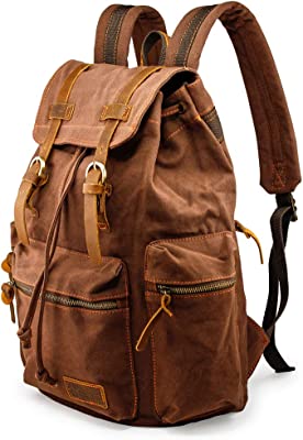 21L Vintage Canvas Backpack Leather Rucksack Knapsack 15inch Laptop Tote Satchel School Shoulder Hiking Bag