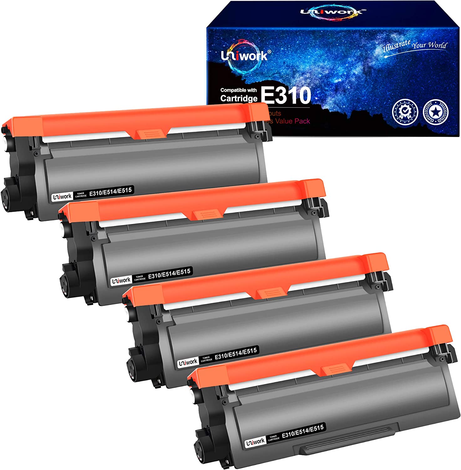         Uniwork Compatible Toner Cartridge Replacement for Dell E310dw P7RMX PVTHG 593-BBKD E310 E514 E515 use for E310DW E515DW E514DW E515DN Printer Tray, 4 Black       