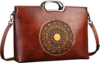 Genuine Leather Handbags for Women, Organizer Crossbody Bag Large Satchel Vintage Embossing Totem Shoulder Bag