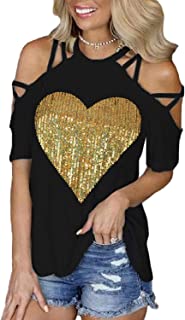 Womens Off The Shoulder Tops Sexy Shiny Shirts Long/Short Sleeves Fashion Graphic T-Shirts Blouses