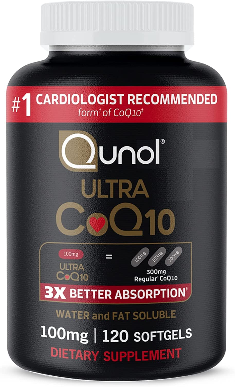 CoQ10 100mg Softgels - Qunol Ultra 3x Better Absorption Coenzyme Q10 Supplements - Antioxidant Supplement For Vascular And Heart Health & Energy Production - 4 Month Supply - 120 Count