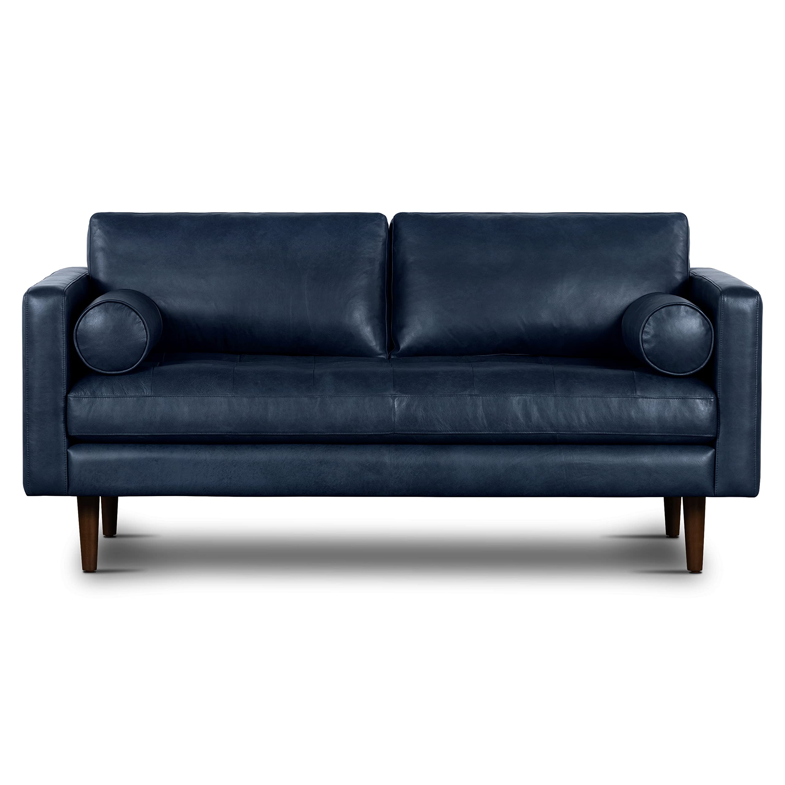 POLY & BARK Napa 72" Apartment Sofa in Full-Grain Semi-Aniline Italian Tanned Leather in Midnight Blue