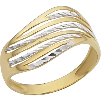          Kooljewelry 10k Two-tone Gold 10.9 mm Diamond-cut Wave Ring (size 6, 7, 8. 9 or 10)        
