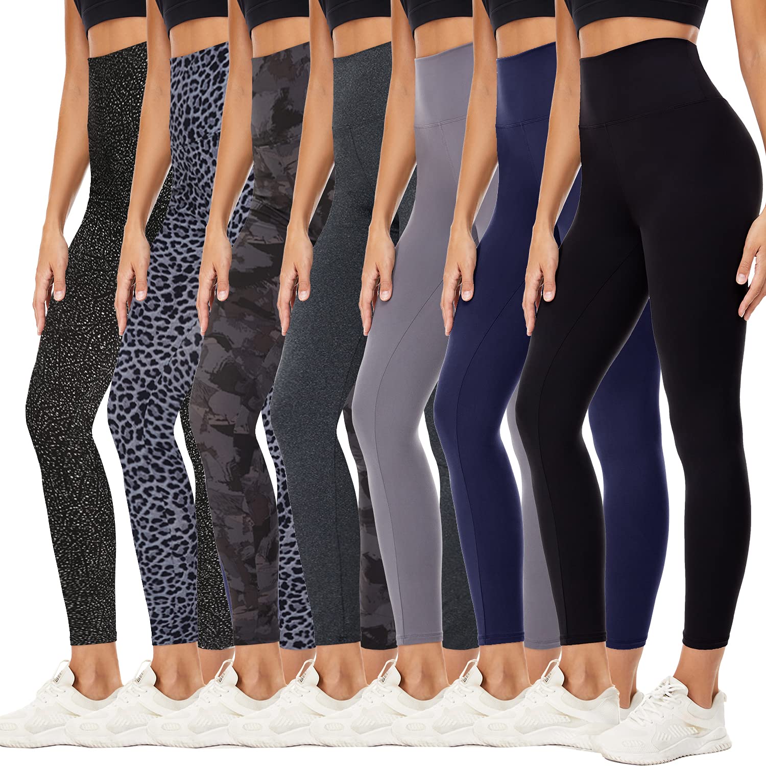 7 Pack High Waisted Leggings for Women, Black Soft Workout Athletic Yoga Leggings