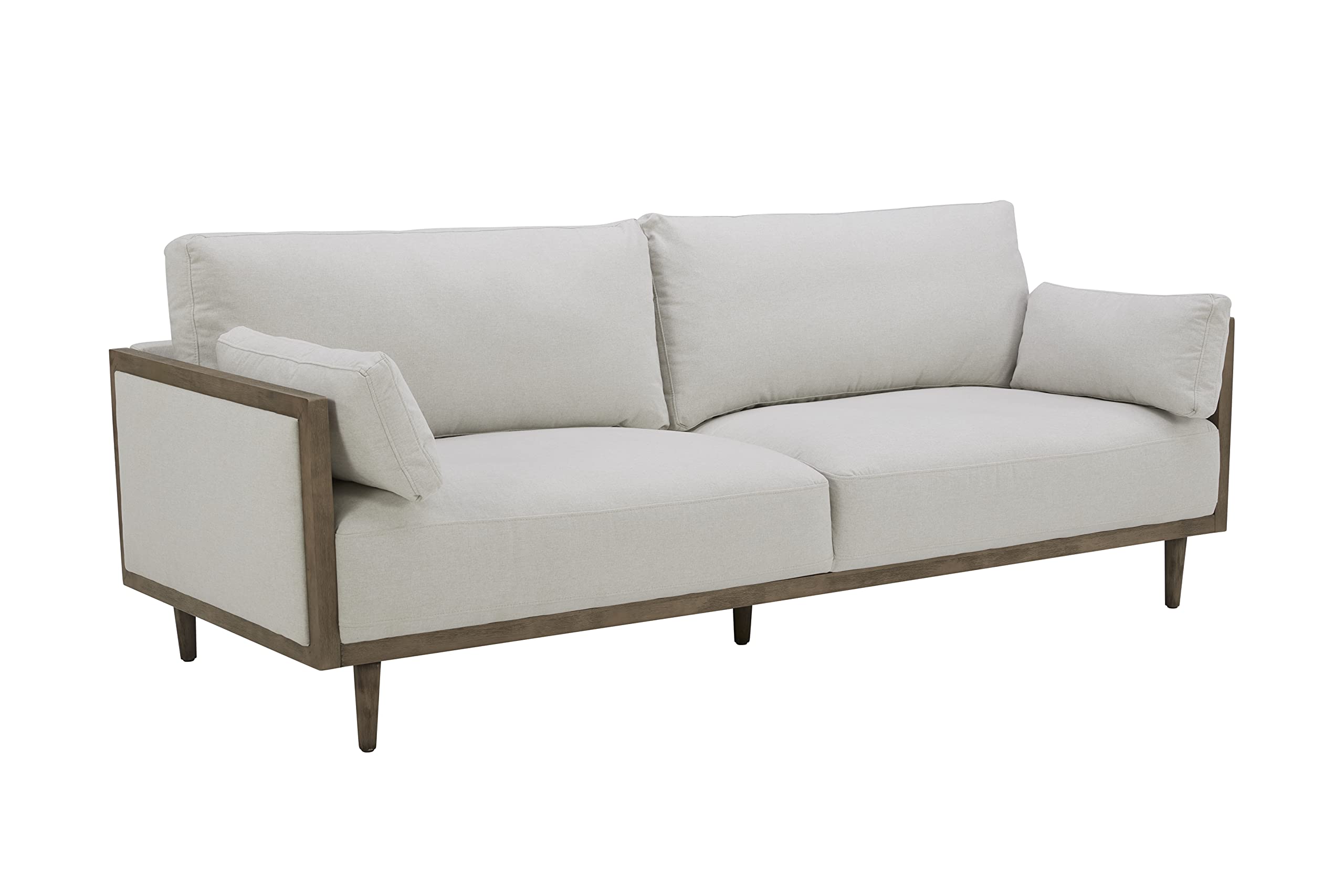Amazon Brand – Stone & Beam Coast Wood-Trimmed Contemporary Sofa Couch with Armrest Pillows, 87"W, Chalk