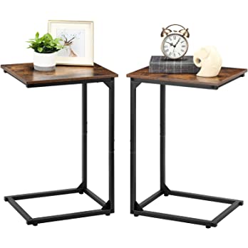          C Shaped Side Table Set of 2, C Shaped End Table for Sofa Couch and Bed, Portable Laptop Table, Coffee Snack Table, Sofa Side Table, Wood Look Accent Table, Space Saving in Living Room, Rusti