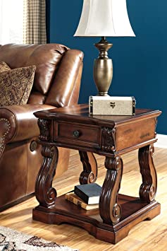          Signature Design by Ashley Alymere Traditional Square End Table, Hand-Finished with 1 Storage Drawer, Dark Brown        