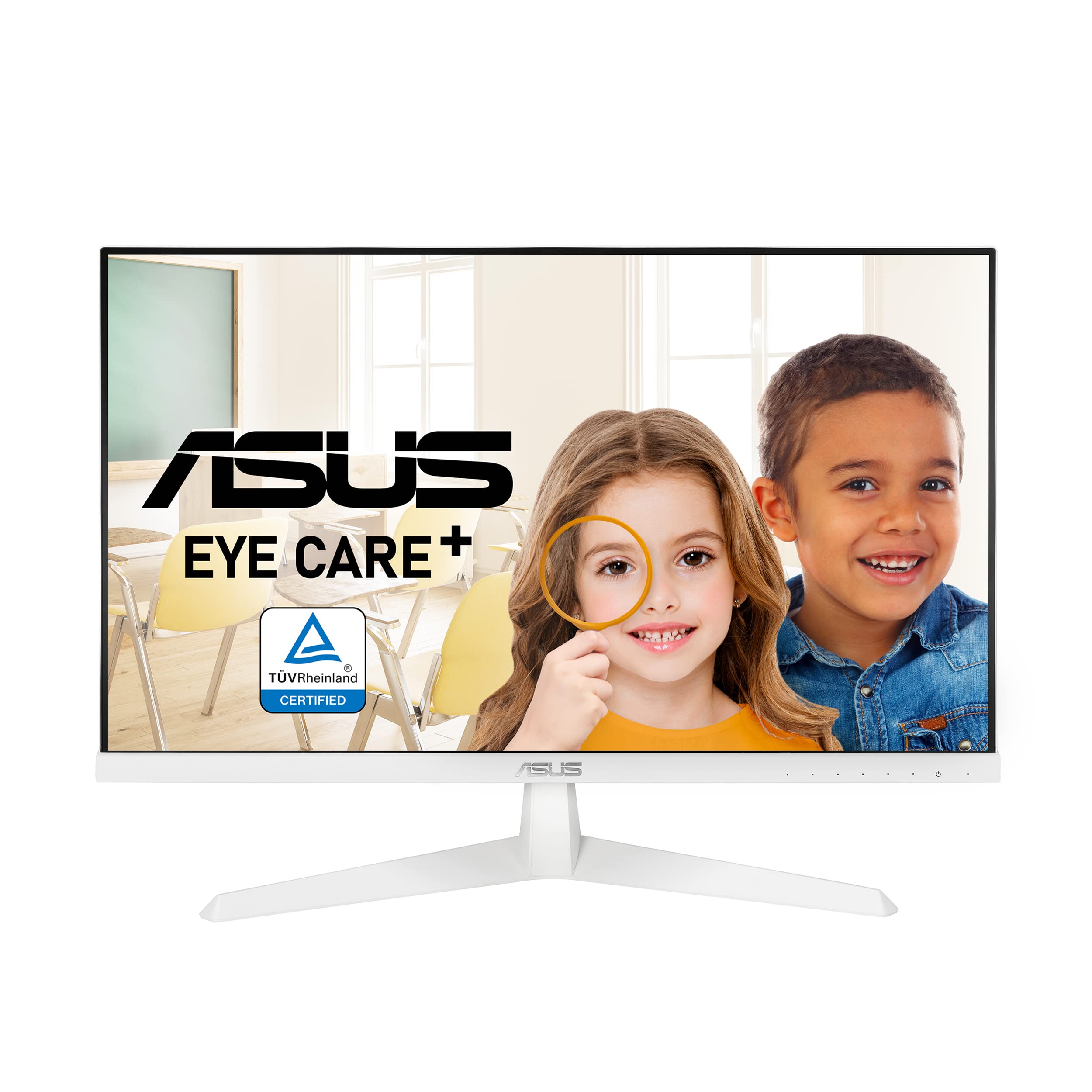 ASUS VY249HE-W 23.8” 1080P Monitor - White, Full HD, 75Hz, IPS, Adaptive-Sync/FreeSync, Eye Care Plus, Color Augmentation, Rest Reminder, Antibacterial Surface, HDMI, VGA Frameless VESA Wall Mountable