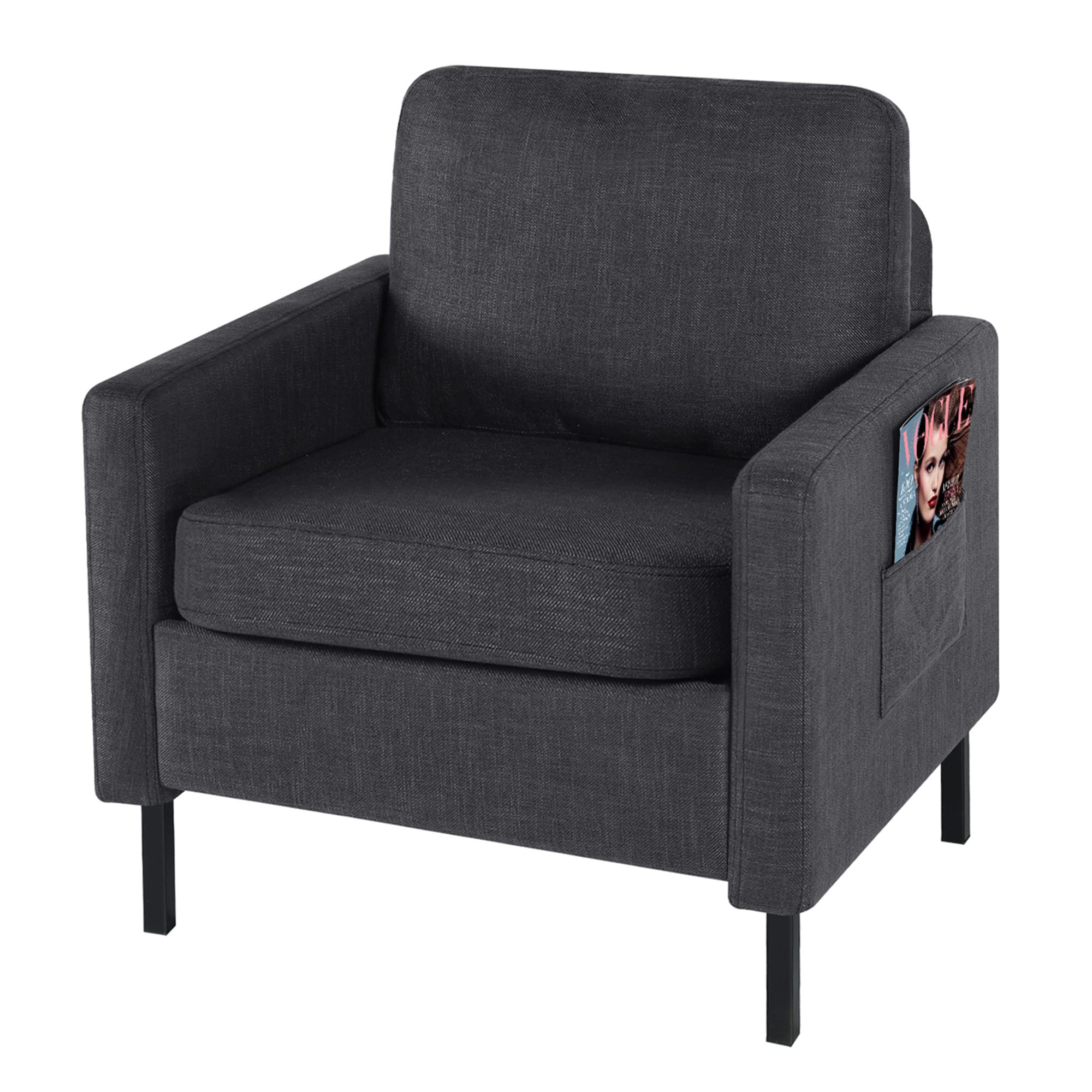 STHOUYN Modern Fabric Comfy Accent Arm Chair Single Sofa Living Room Furniture, Bedroom Chair Reading Chairs for Adults, Suitable for Small Spaces Office Couch, Easy Assembly (Dark Grey (1PC Chair))