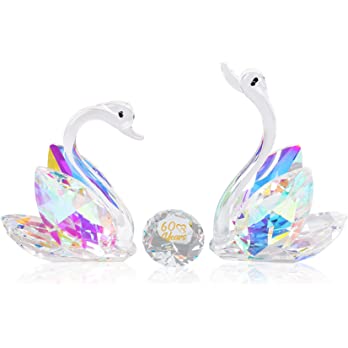          YWHL 60th Wedding Anniversary Swan Gifts for Parents Grandparents, 60 Years Anniversary for Couple, Crystal Figurine Decoration with 60 Years of Love Diamond        