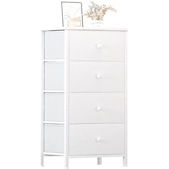          KAI-ROAD White Dresser for Bedroom 4 Drawer Dressers & Chests of Drawers Small Dresser Organizer Fabric Storage Tower for Closet Kids and Adult Modern        