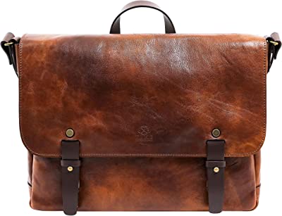Leather Briefcase Messenger Bag for Laptop Full Grain Leather Shoulder Bag for Men and Women - Time Resistance