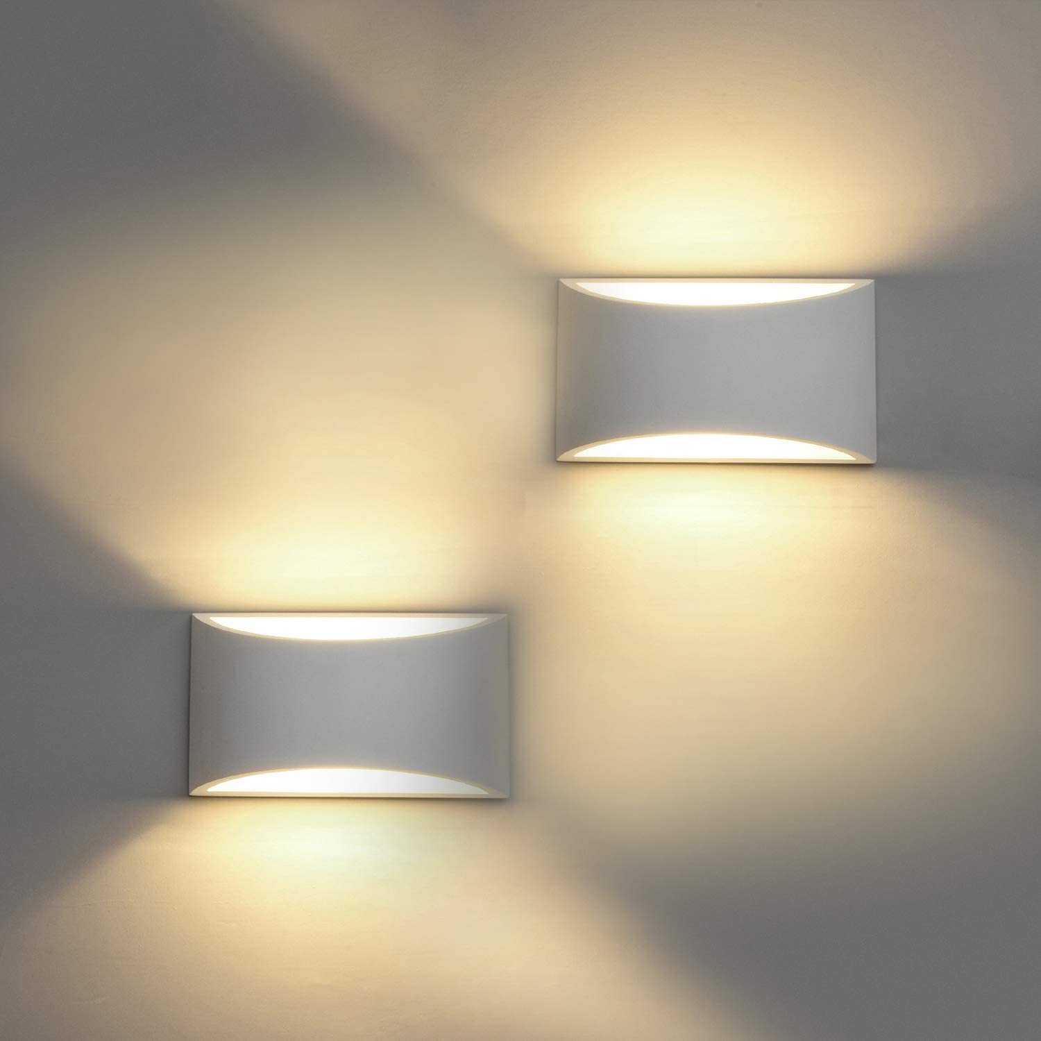 Modern Wall Sconce Set of 2 LED Wall Light Fixtures 7W Warm White 2700K Up and Down Plaster Sconce Wall Lighting Lamp 100-240V for Bedroom Living Room Hallway Stair Light Indoor(with G9 Bulbs NO Plug)