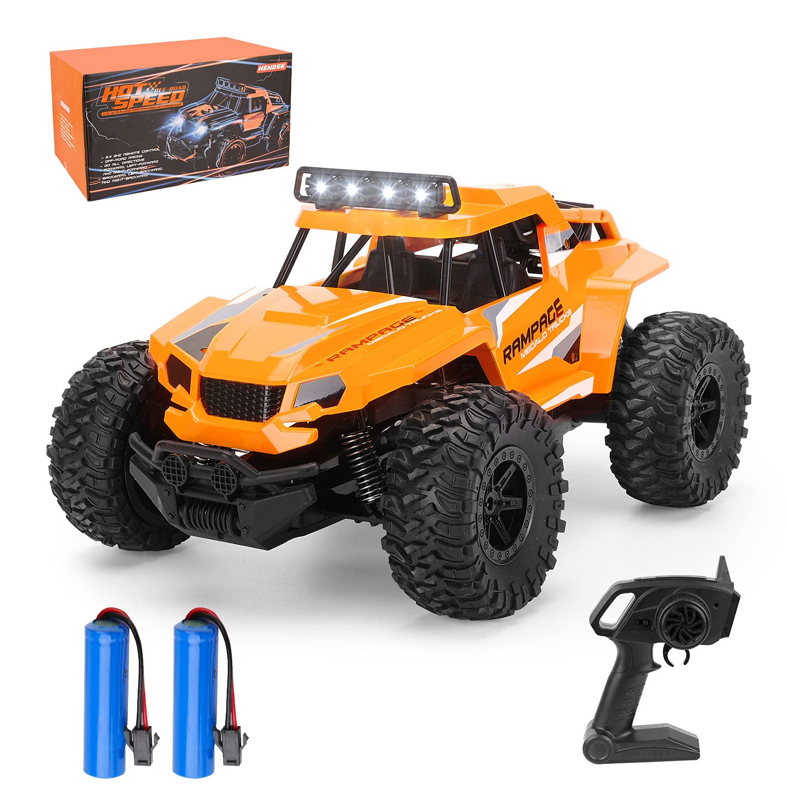 zuhafa 1:14 Scale RC Trucks K14,25kmh High Speed for Adults Boys Kids, RC Cars 2.4GHz All Terrain Off Road Monster Hobby Toys Gift with Headlights 2 Batteries (Large)
