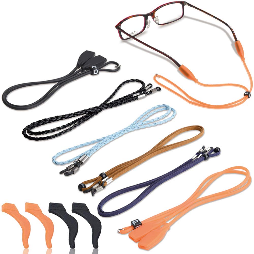 6 Pcs Eyeglasses Strap-Chains-Cord, Premium Sunglass String for Men Women Kids, Adjustable Eyewear Retainer with 2 Pairs Ear Hooks for Reading Glasses, Sports and Outdoor Activities