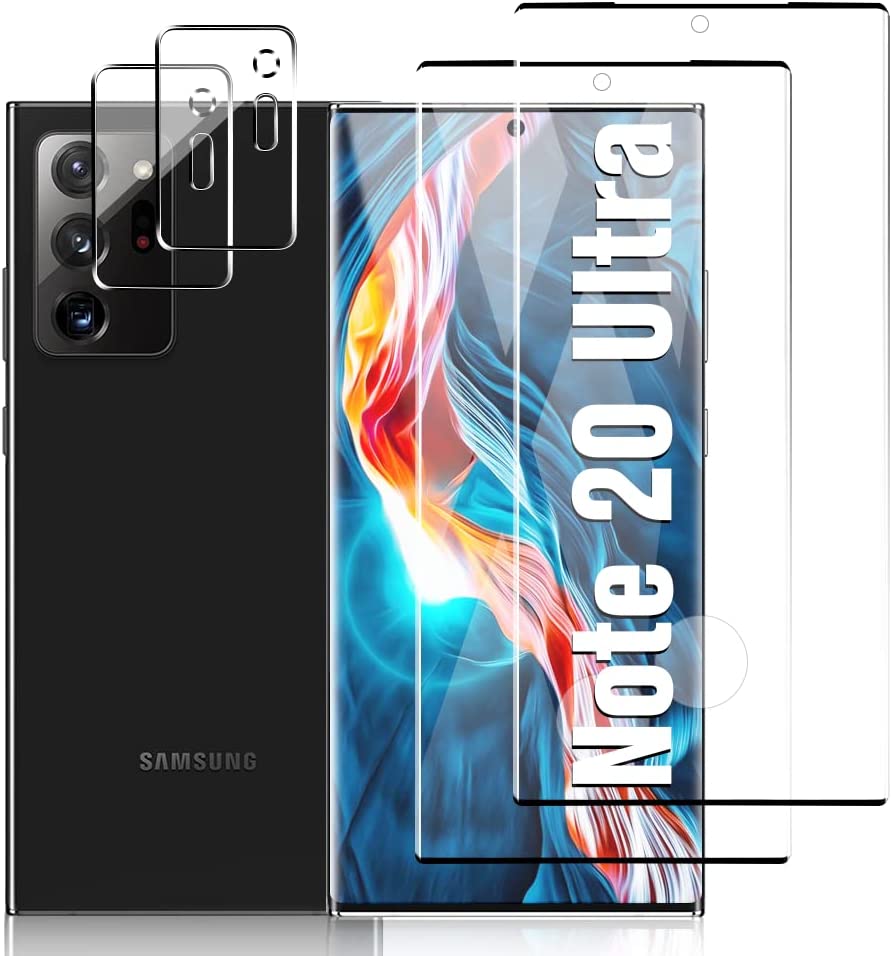         [2+2 Pack] Galaxy Note 20 Ultra Screen Len Camera Protector, 3D HD Curved, 9H Tempered Glass Scratch Resistant, Ultrasonic Fingerprint Support, for Samsung Galaxy Note 20 Ultra Glass Screen Pr