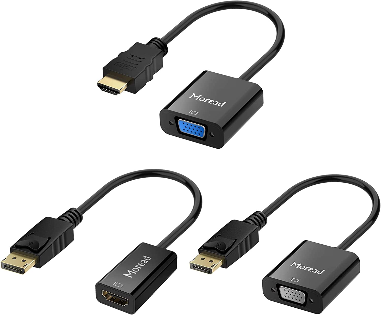         Moread HDMI/DP to VGA, DP to HDMI Aapters Bundle, Gold-Plated Adapters (Male to Female) for Dell, Lenovo, HP and Other Brands       