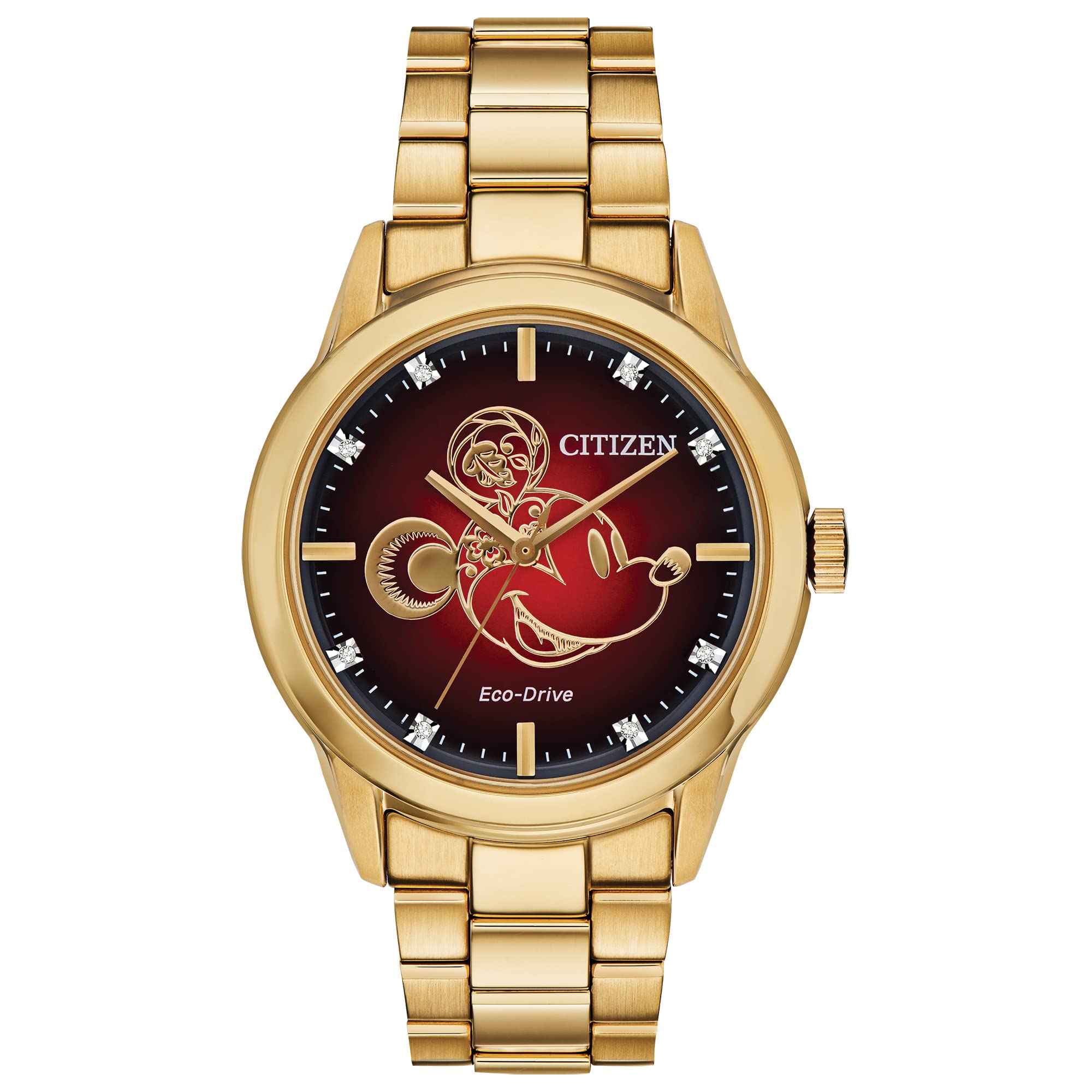 Eco-Drive Disney Quartz Unisex Watch, Stainless Steel, Mickey Mouse, Gold-Tone (Model: FE7082-53W)
