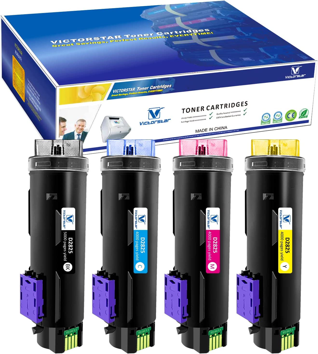         VICTORSTAR 4 Colors Compatible Toner Cartridges S2825cdn H625cdw H825cdw【Extra High Yield】 5000 Pages for Black &amp; 4000 Pages for C M Y for Dell Color Laser Printers H625cdw H825cdw S2825cd