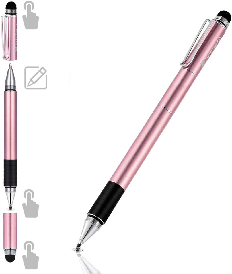         Stylus Pens for Touch Screens, Capacitive Stylus Pen with Ballpoint Pen Disc Fiber Mesh Tip, Writing and Drawing Fine Point Stylus for Ipad, Tablet, iPhone, Chromebook -Rose Gold       