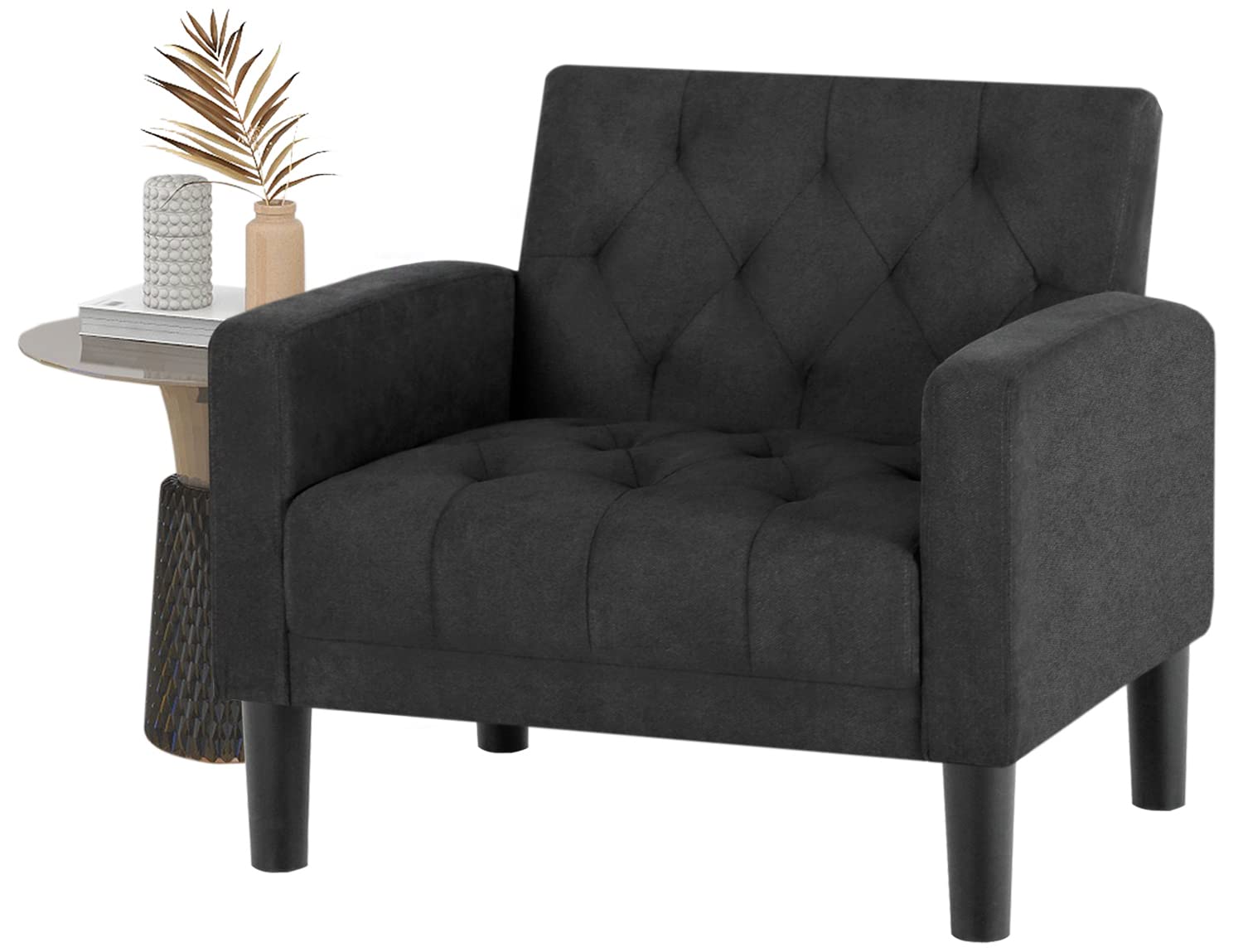 TYBOATLE Accent Chair, Fabric Living Room Arm Chairs for Bedroom, Mid Century Modern Upholstered Tufted Bedroom Office Armchair Single Sofa，Reading Lounging Side Lounge Chair (Dark Grey)