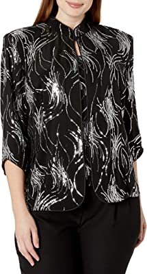 Women's Plus Size Jacket and Scoop Tank Top Twinset, Black/Silver, 3X