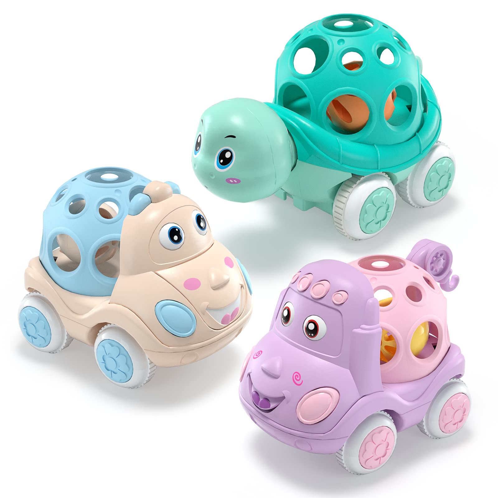 BeAndge Baby Car Toys, Toddler Rattle & Roll Toy Vehicles for Infant, Push and Go Toy Trucks, Preschool Learning Gift Idea for Boys Girls