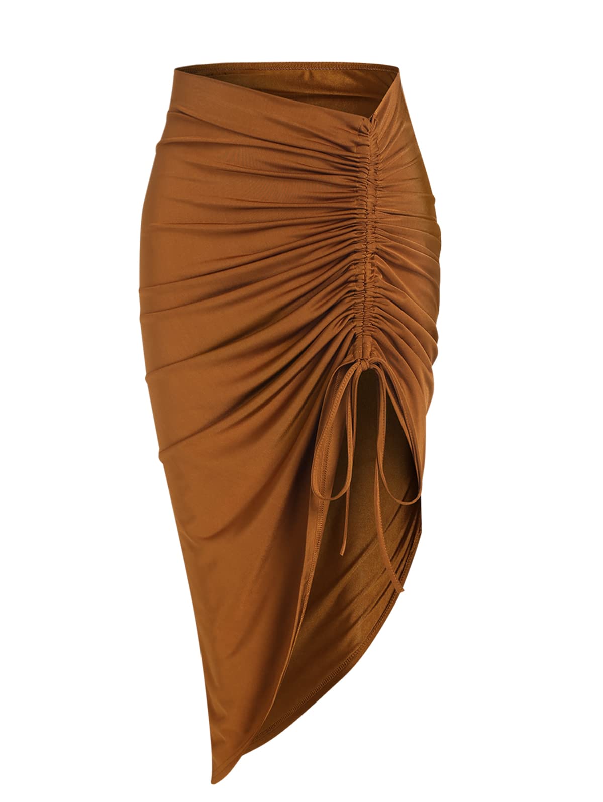 Women's Boho Skirt Asymmetrical Skirts Tied Floral Paisley Printed High Waist Ruched Skirts for Women