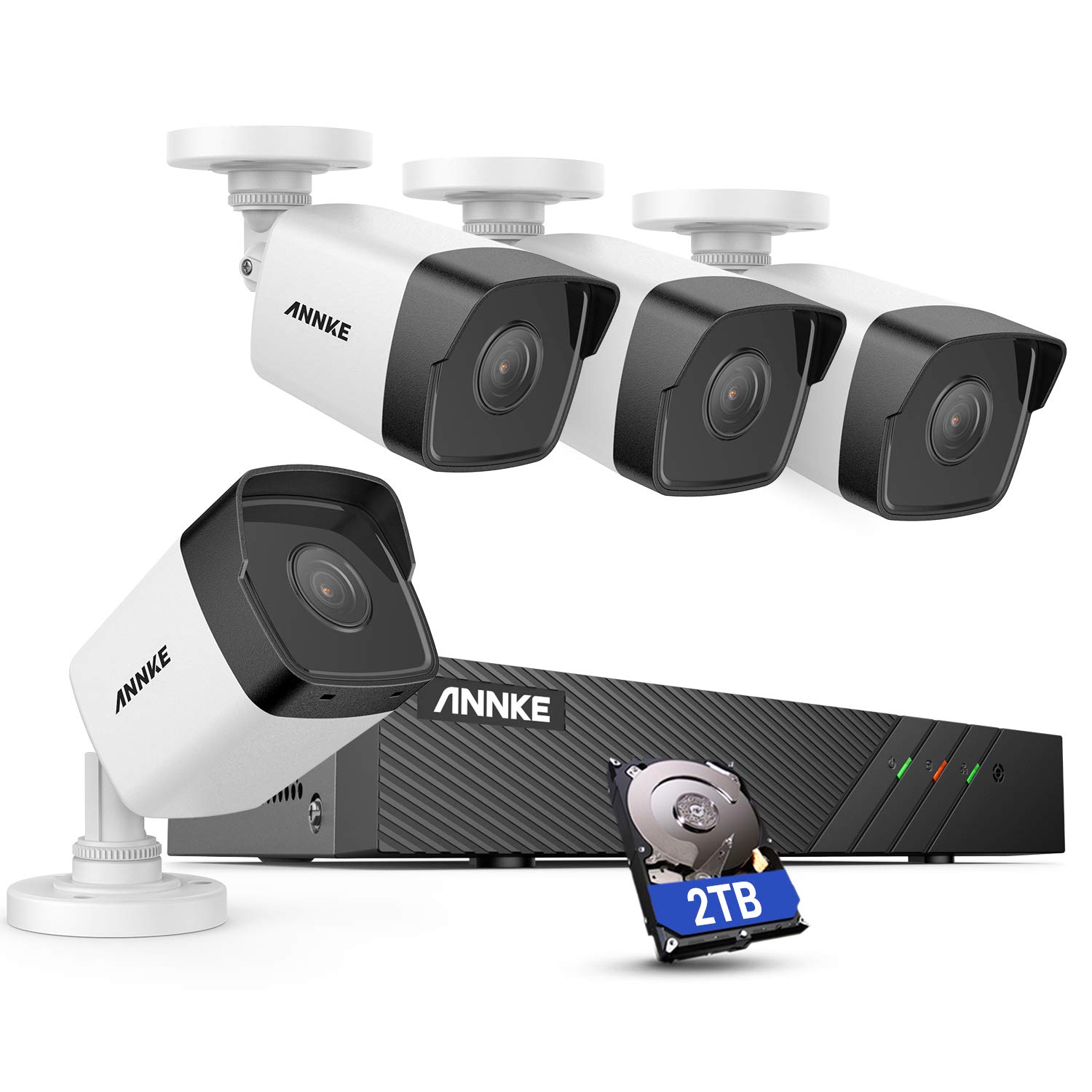 ANNKE H500 5MP PoE Security Camera System, IP Security Camera System with Motion Detection, 8 Channel NVR ( Built-in 2TB HDD), 4 X 5MP Outdoor PoE IP Camera, 2.8MM Lens Wide Angle, Audio Video, H.265+