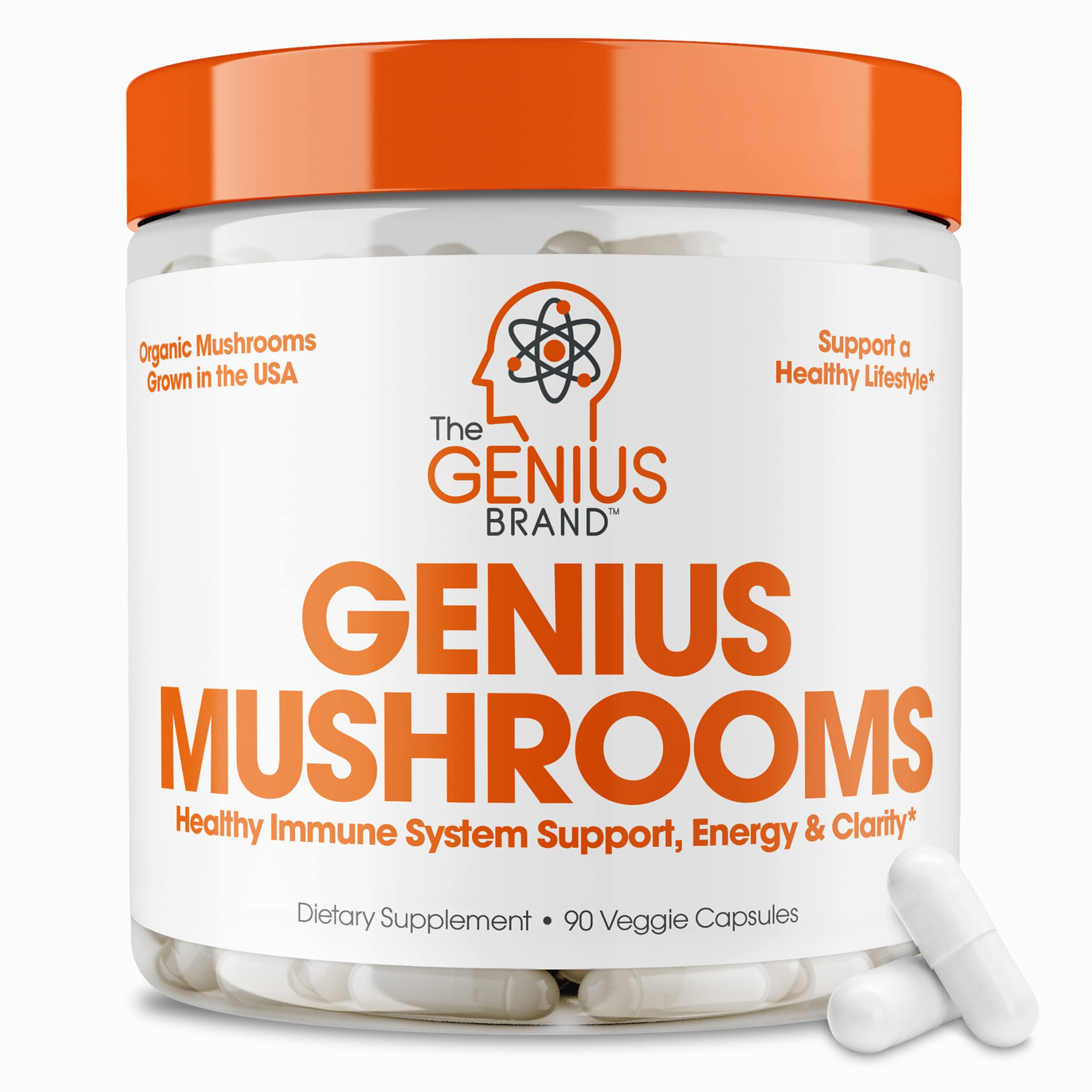 Genius Mushroom - Lions Mane, Cordyceps and Reishi - Immune System Booster & Nootropic Brain Supplement - for Natural Energy, Memory & Liver Support, 90 Veggie Pills