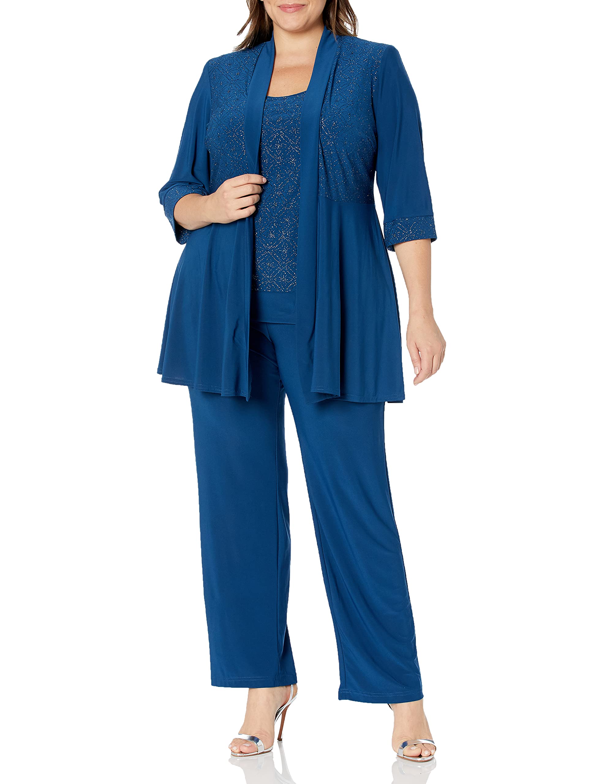 Women's Plus Size Two Piece Glitter and Lace Pant Set Large