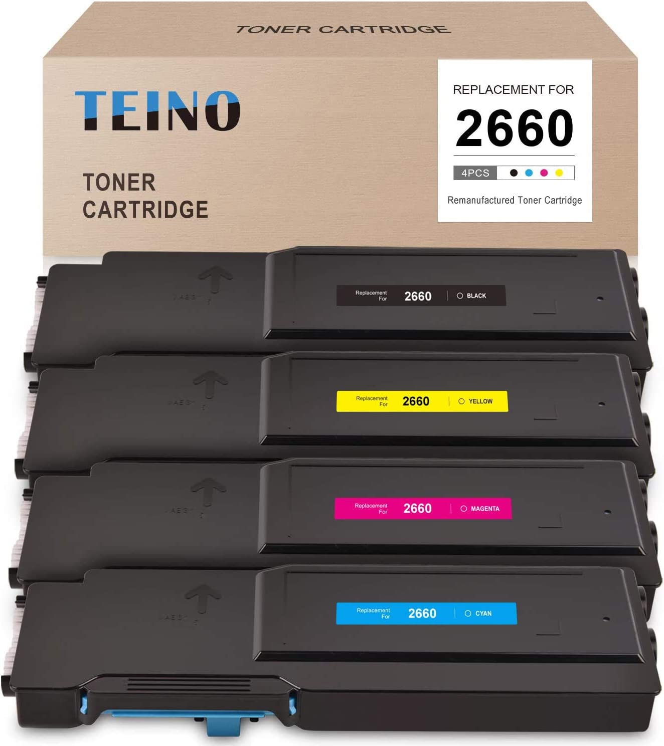        TEINO Remanufactured Toner Cartridge Replacement for DELL C2660dn C2665dnf 593-BBBU 593-BBBT 593-BBBS 593-BBBR use with DELL C2660dn C2665dnf (Black, Cyan, Magenta, Yellow, 4-Pack)       