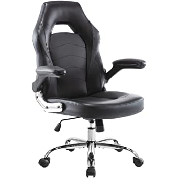          Office Chair, Gaming Chair Ergonomic Desk Chair Computer Chair PU Leather Executive Swivel Chair with Flip-up Armrests and Lumbar Support for Working, Studying, Gaming, Black        