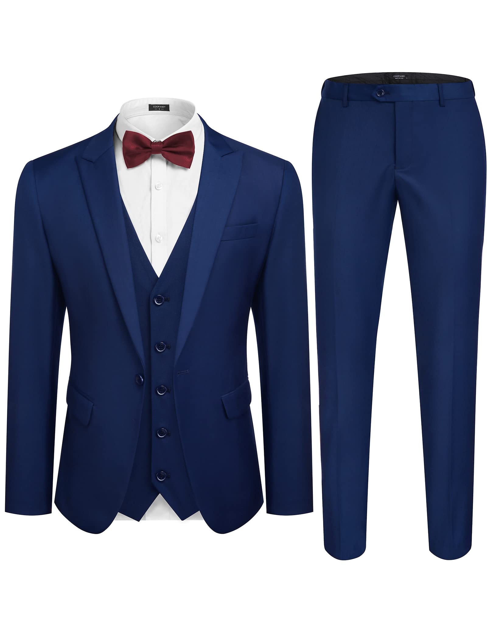 Men's 3 Piece Suits Set Solid One Button Slim Fit Single Breasted Tuxedo Prom Blazer Vest Pants Set
