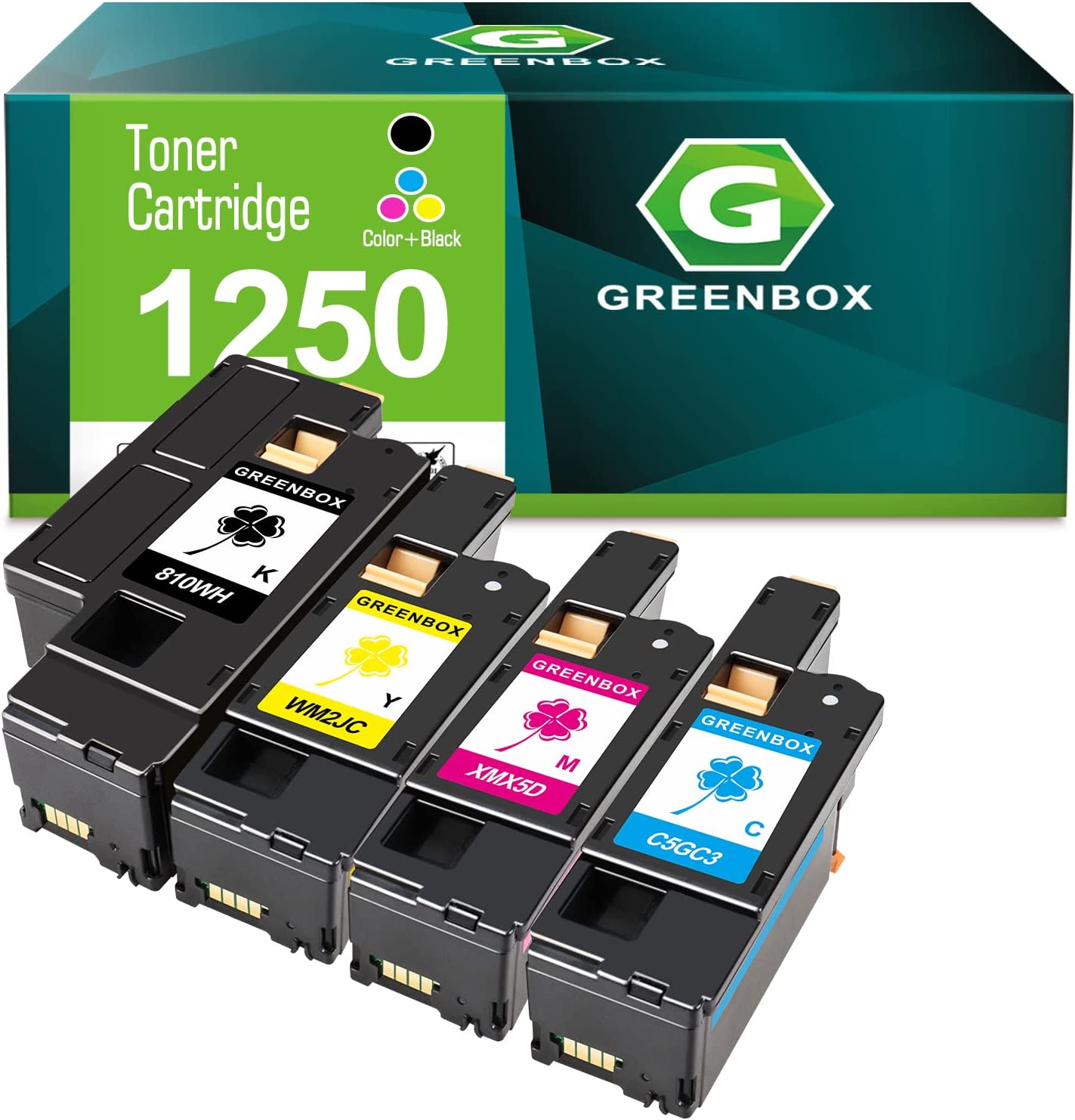         GREENBOX Compatible 1250C Toner Cartridge Replacement for Dell 810WH C5GC3 XMX5D WM2JC High Yield for Dell 1250 1350 1250C 1350CNW 1355CN 1355CNW 1355W Printer (1 Black, 1 Cyan, 1 Magenta, 1 Y