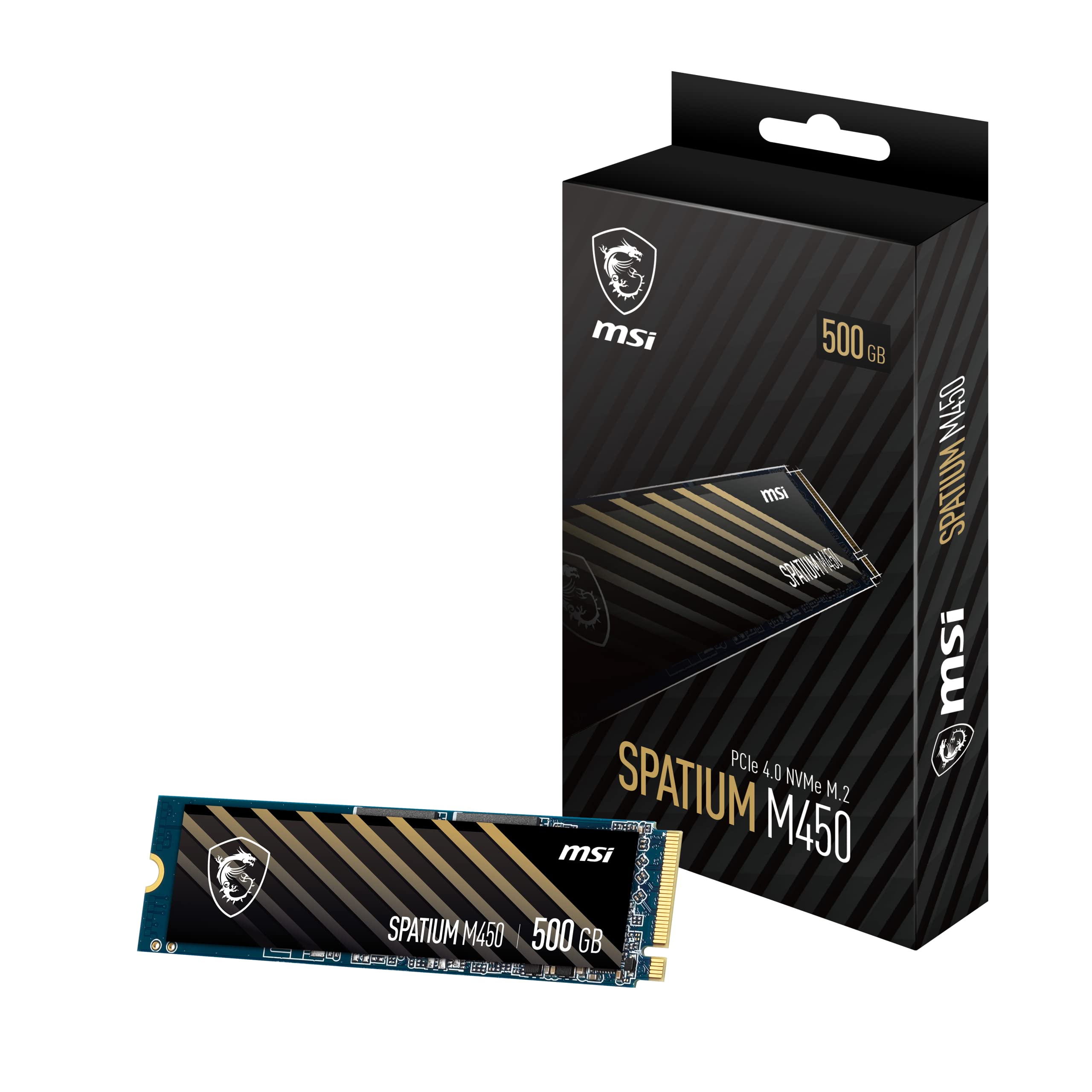 MSI SPATIUM M450 PCIe 4.0 NVMe M.2 500GB Internal Gaming SSD up to 3600MB/s 3D NAND Up to 600 TBW