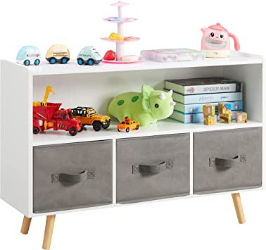          GTOLV Toy Storage Organizer, Kids Bookshelf with Collapsible Fabric Drawers and Pine Legs, Perfect for Organizing Toys and Books in Playroom, Nursery or Children's Room        