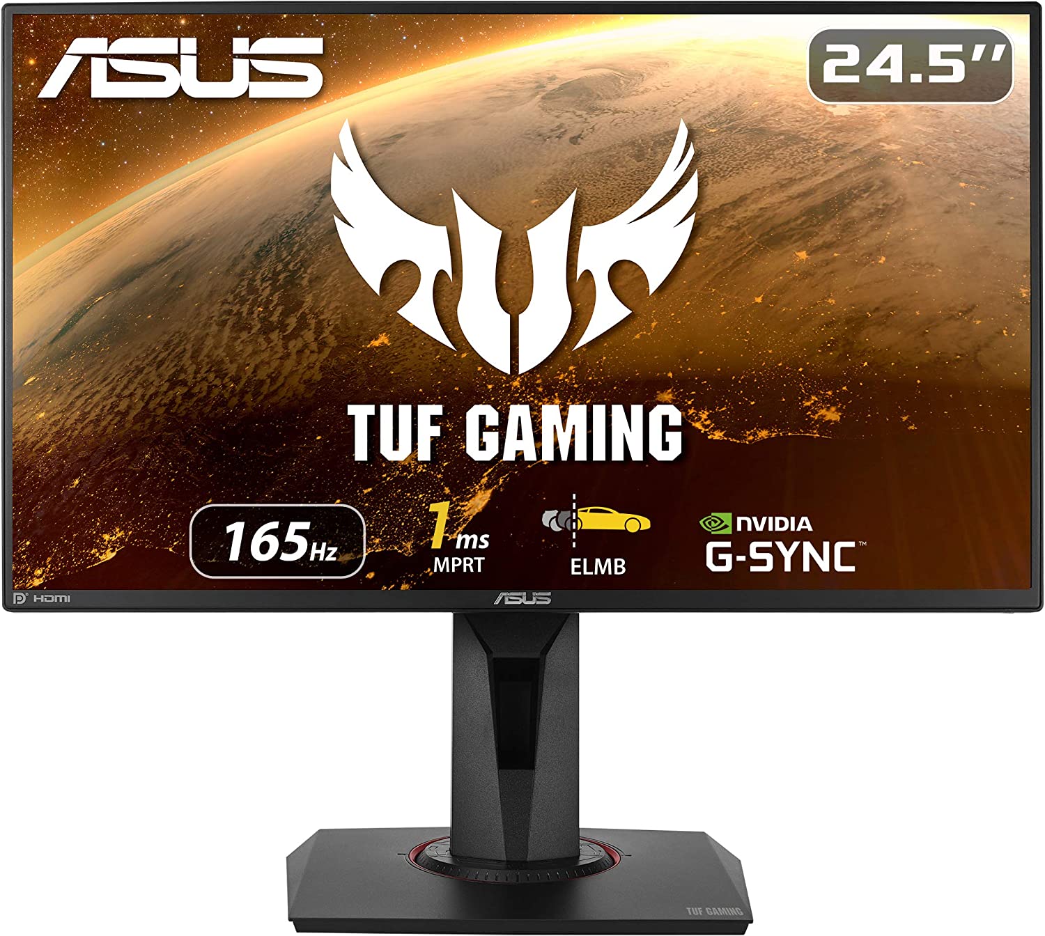         ASUS TUF Gaming VG259QR 24.5” Gaming Monitor, 1080P Full HD, 165Hz (Supports 144Hz), 1ms, Extreme Low Motion Blur, G-SYNC Compatible ready, Eye Care, DisplayPort HDMI, Shadow Boost, Height Adj