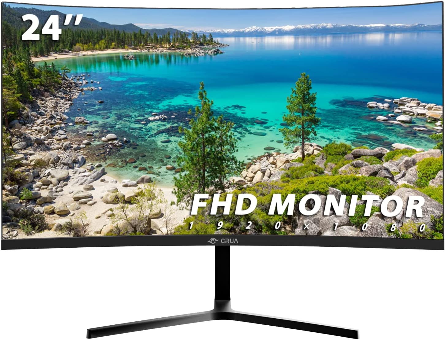         CRUA 24" Curved Monitor, FHD(1920×1080p) 2800R 75HZ, 95% sRGB Color Gamut Computer Monitors, 3-Sided Narrow Bezel and Filter Blue Light Function, Desktop PC Monitor(HDMI, VGA)- Machine Bla
