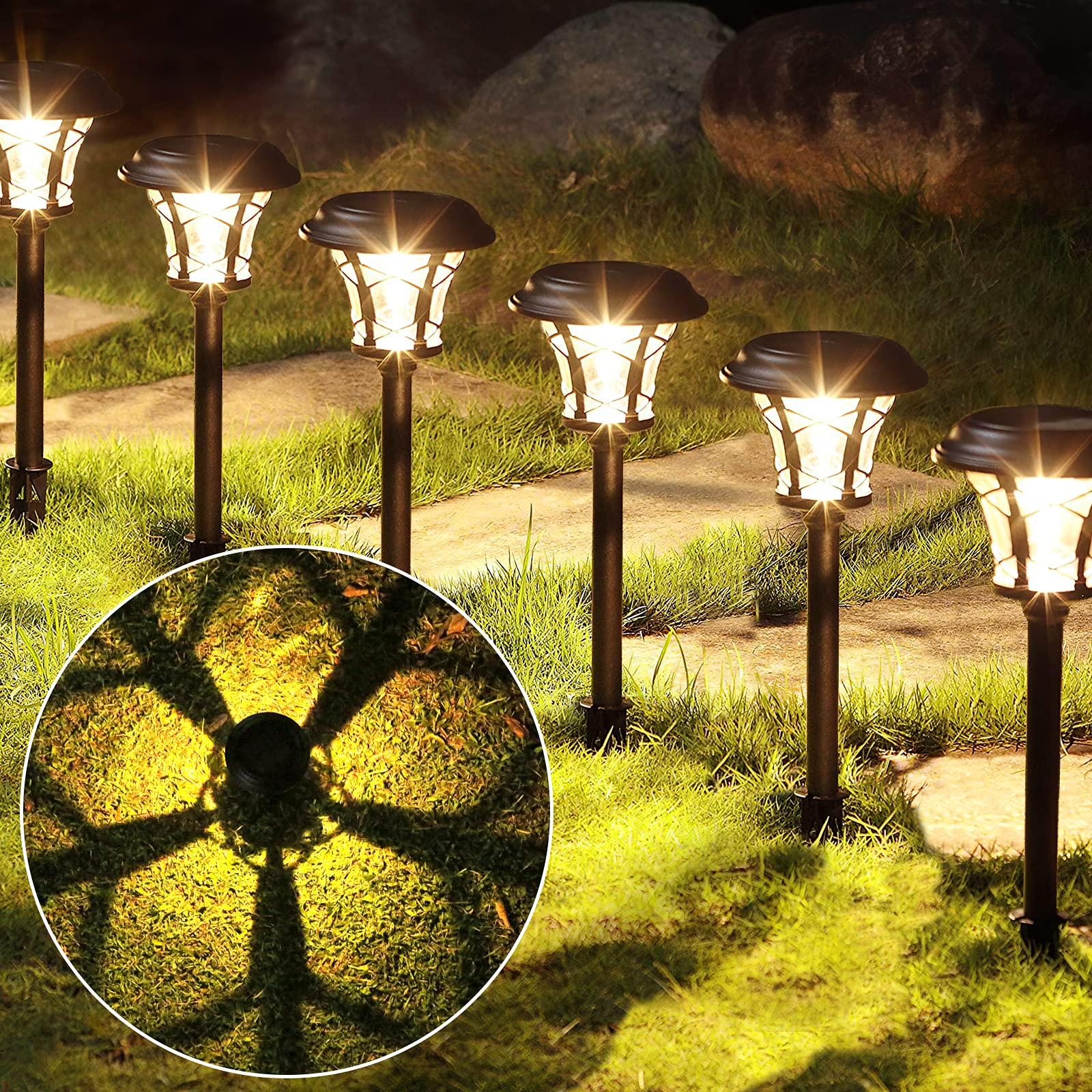 6 Pack Outdoor lights solar Powered 20 lumens solar yard lights Auto On/Off White Light, Glass and Stainless Steel Solar Lights Pathway for lawn,Solar Driveway Lights,Garden lights,Landscape Lighting
