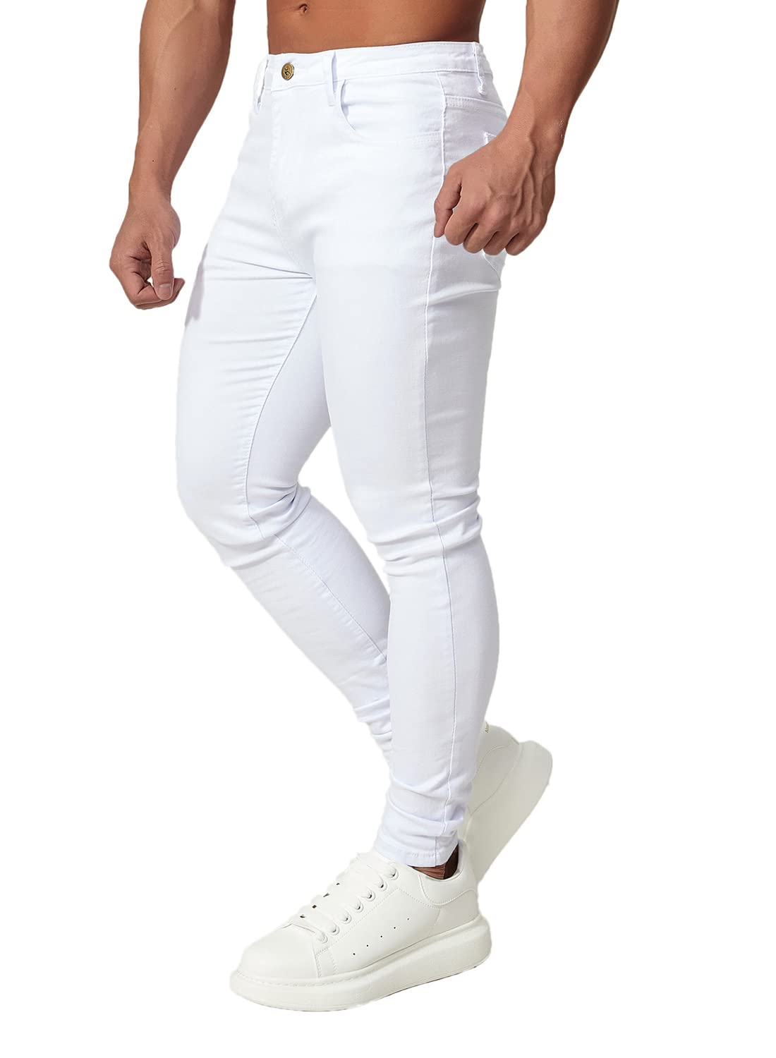 Men's Blue Slim Fit Jeans Stretch Destroyed Ripped Skinny Jeans Side Striped Denim Pants