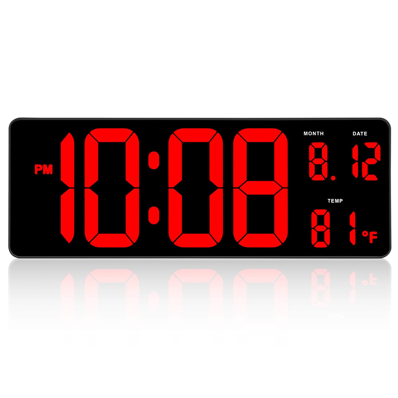DreamSky 14.5" Large Digital Wall Clock with Jumbo Big LED Number Display, Auto DST, Date, Indoor Temperature, 12/24H, Plug in Digital Clock Wall Mounted for Home Office Garage Warehouse Shop