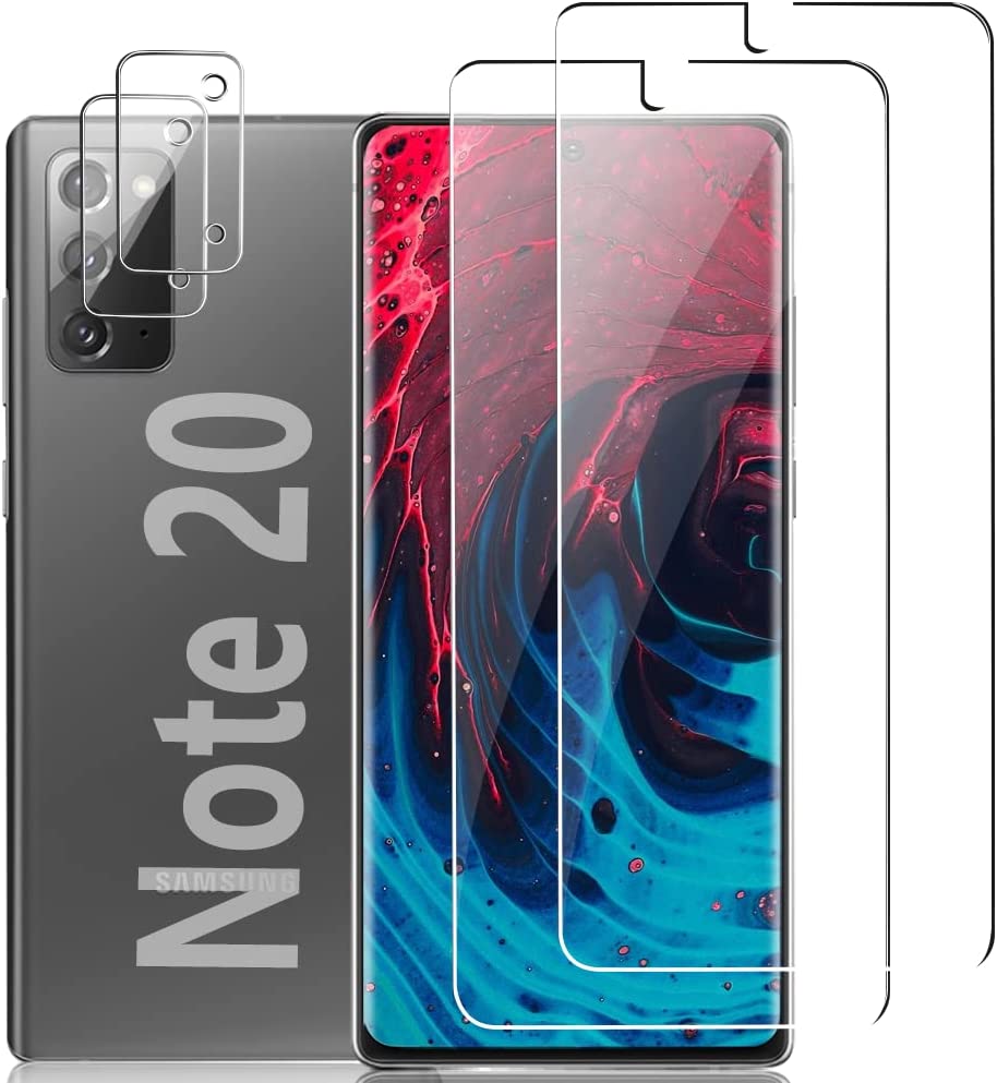         AFSKU [2+2 Pack] Galaxy Note 20 Screen Protector and Camera Lens Film-9H hardness Tempered Glass-Support Fingerprint Unlock-Bubble Free-for Samsung Galaxy Note 20 (6.7 inch) Screen Protector  