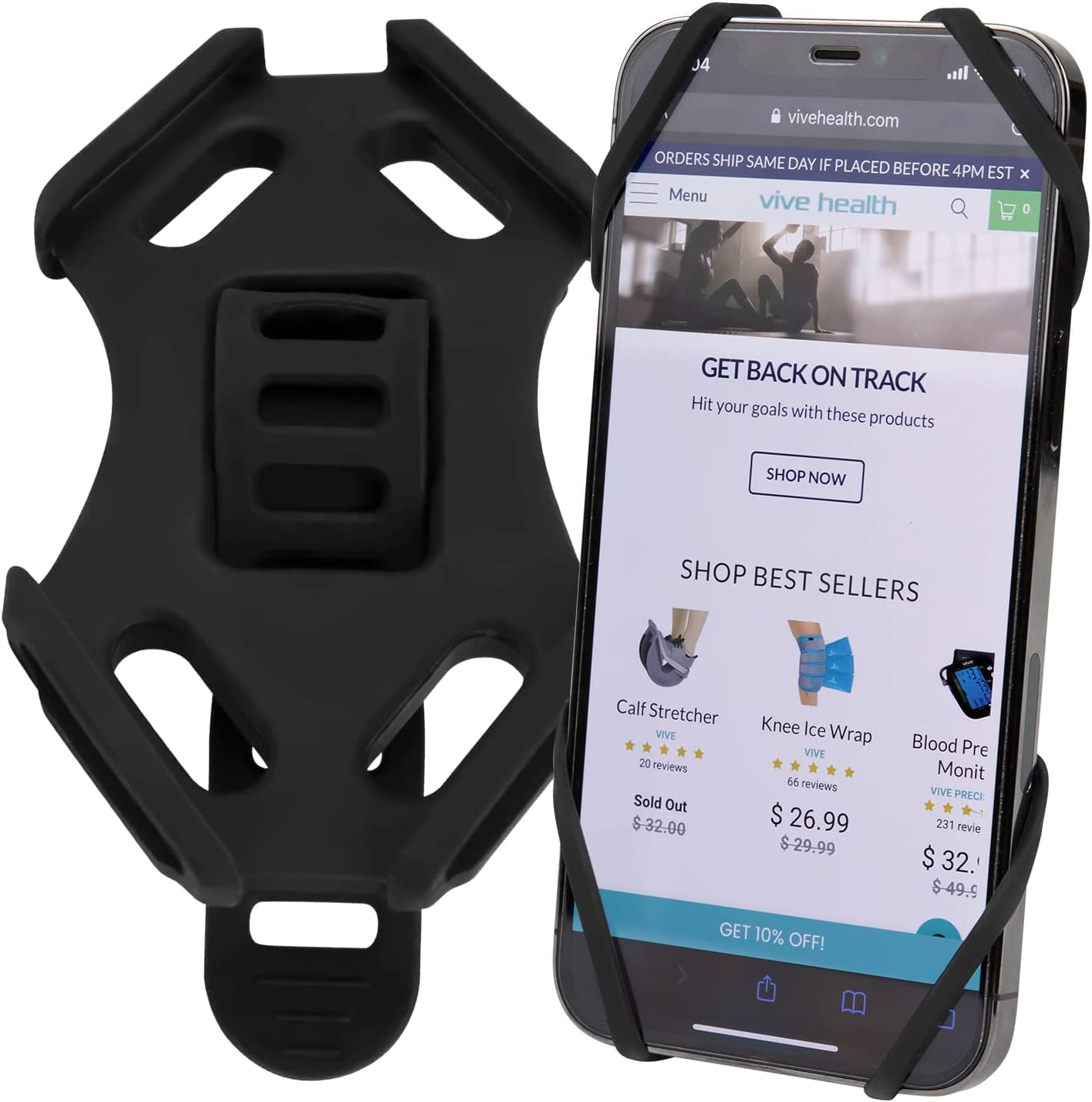 Vive Phone Holder - Universal Cell Phone Mount for Bike, Car, Motorcycle, Bicycle - Portable Silicone Accessories for Samsung, iPhone, Android Phones - 360° Rotation Holders for Men, Women