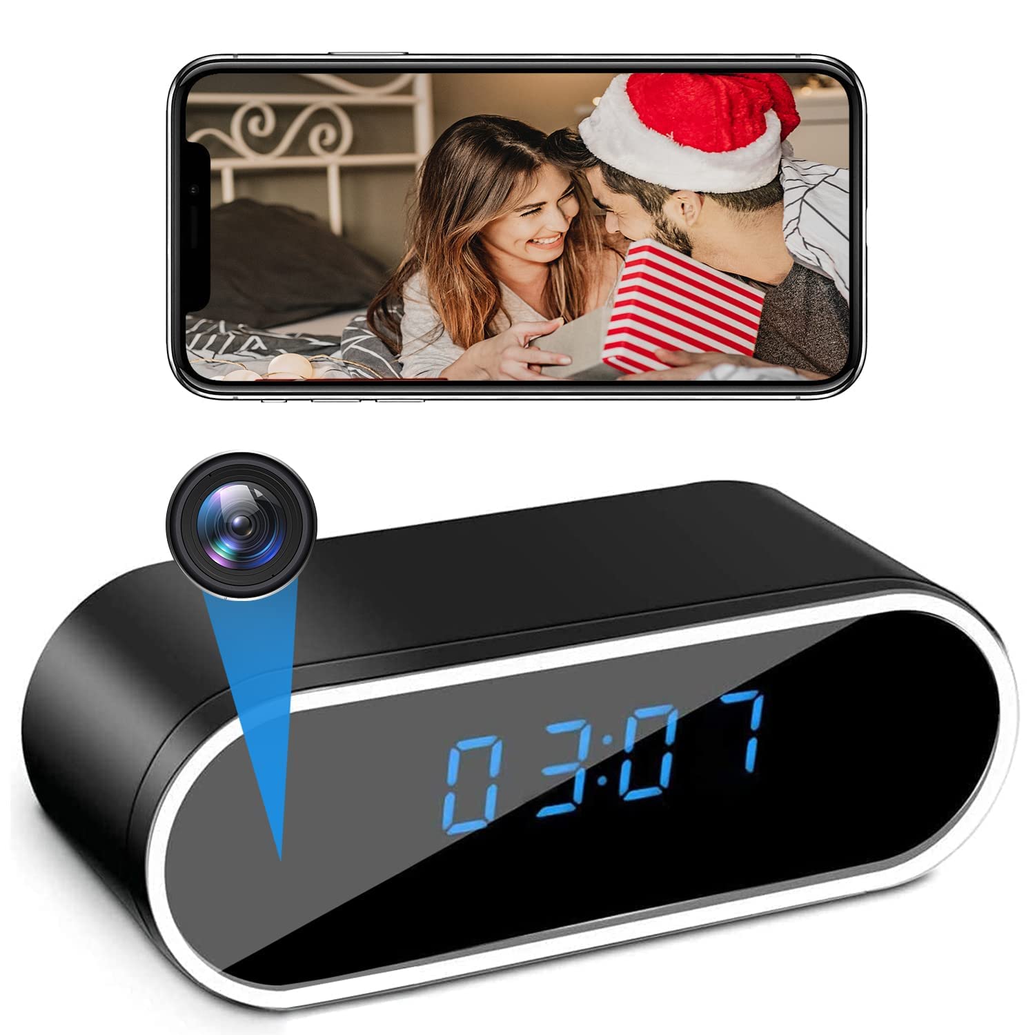 JesCookal Hidden, Clock HD 1080P Wireless WiFi Security Nanny Camera with Night Vision and Motion Detection, Mini Spy Camera for Home Office, App Remote Access