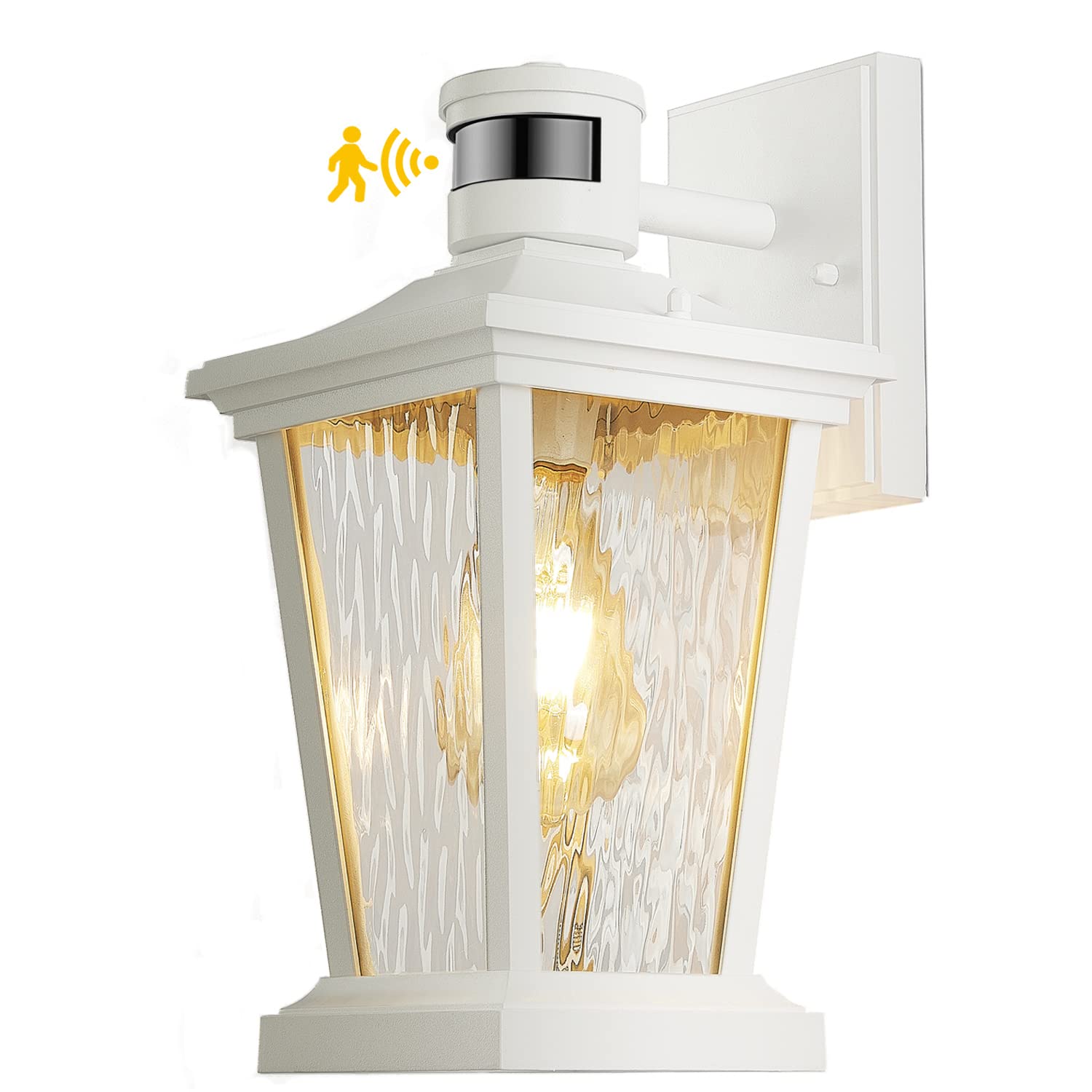 Dusk to Dawn Outdoor Lighting,Outdoor Light Fixture with Motion Sensor，Porch Lights，Motion Sensor Outdoor Lights，Aluminum Shell White Outdoor Wall lamp Water Ripple Tempered Glass, Courtyard