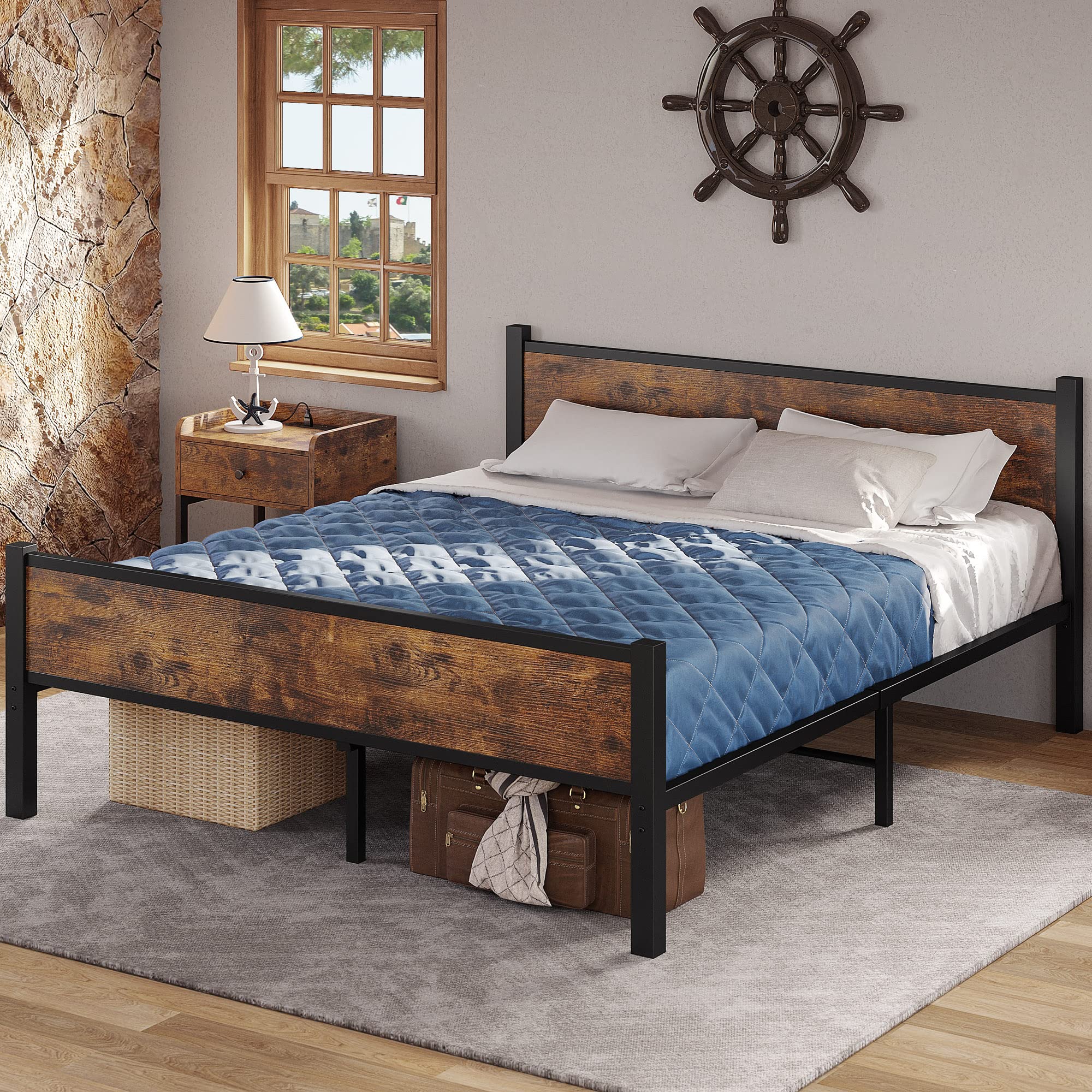 IRONCK Queen Bed Frame, Platform Bed with Headboard and Footboard, 13 Heavy Duty Steel Slats, More Stronger, Easy Assembly, Noise-Free, No Box Spring Needed